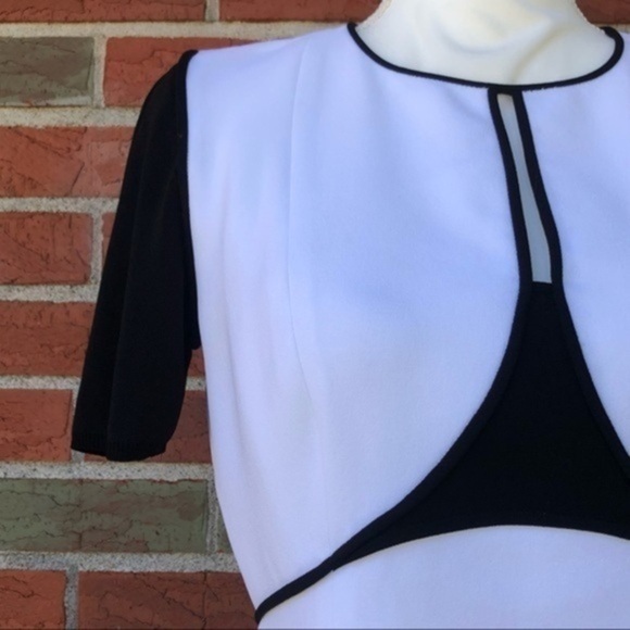 Elie Tahari Color Block Keyhole Black White Short Sleeve Dress 👗 - Picture 2 of 14